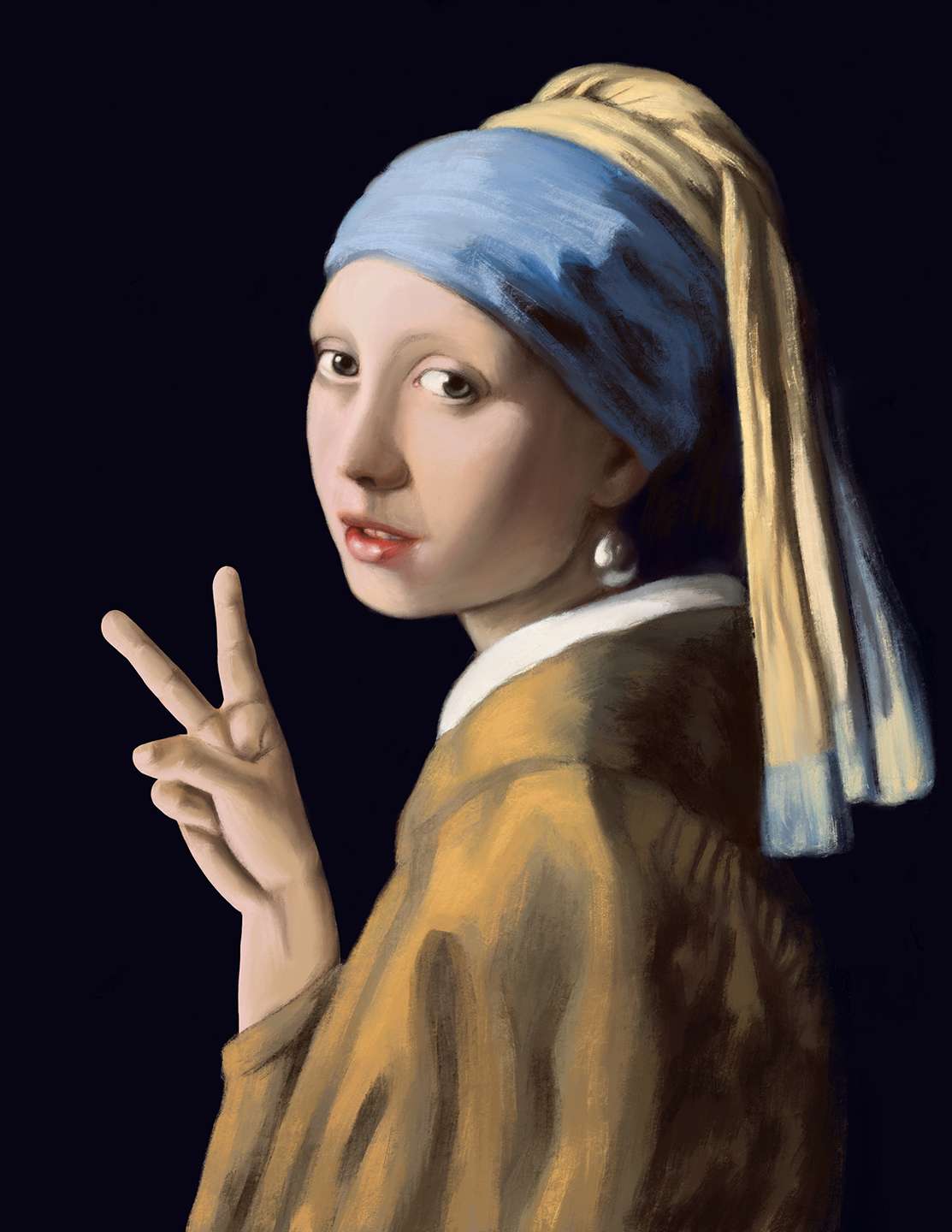 Girl with a Pearl Earring Playing Rock Paper Scissors