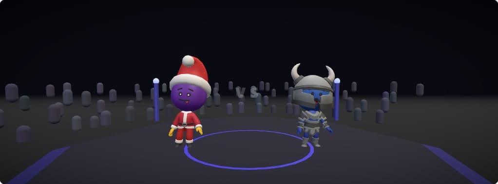 The Classic Arena on wrpsa.com. Two characters face each other across the lit circle on the 3D stage.