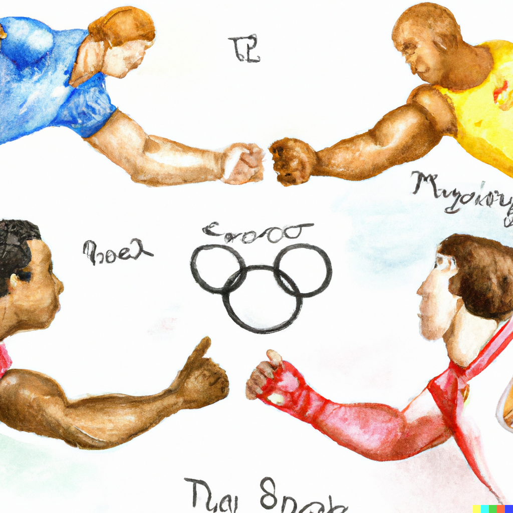 a pencil and watercolor drawing of people from different countries playing rock  paper scissors against eachother at the olympics digi art - World Rock Paper  Scissors Association